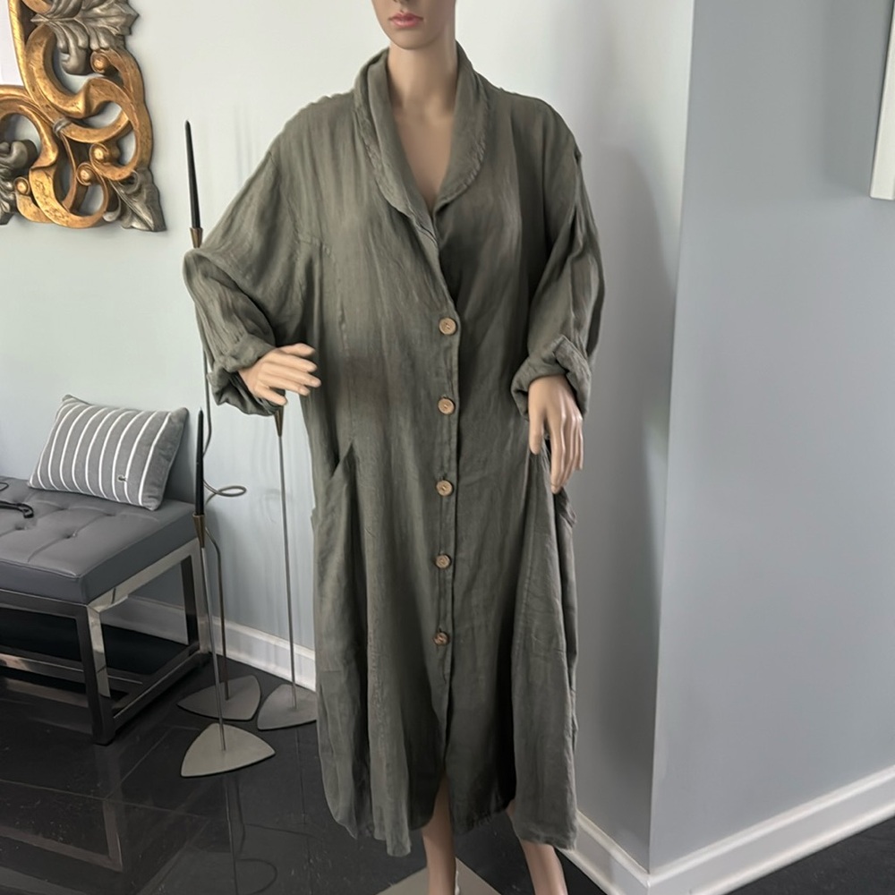 Olive Green Long Button-Front Women's Coat